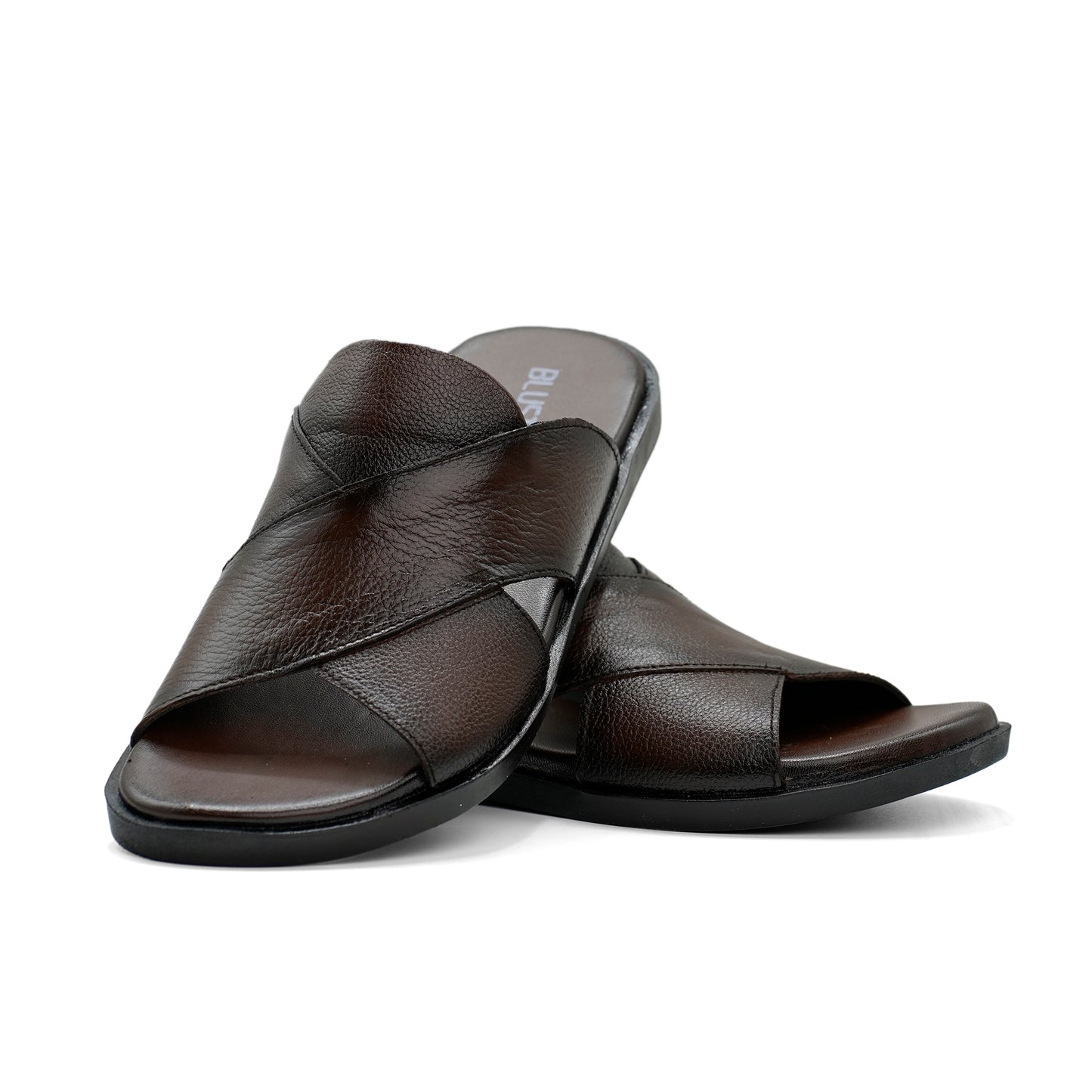 Brown Cross Strap Leather Slippers