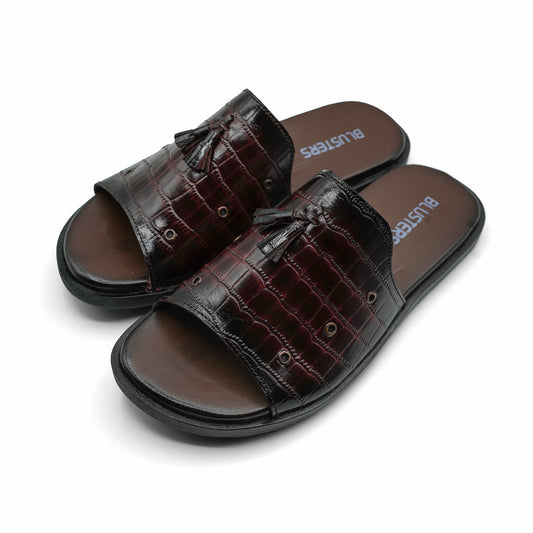 Brown Twin Tussle Leather Slippers