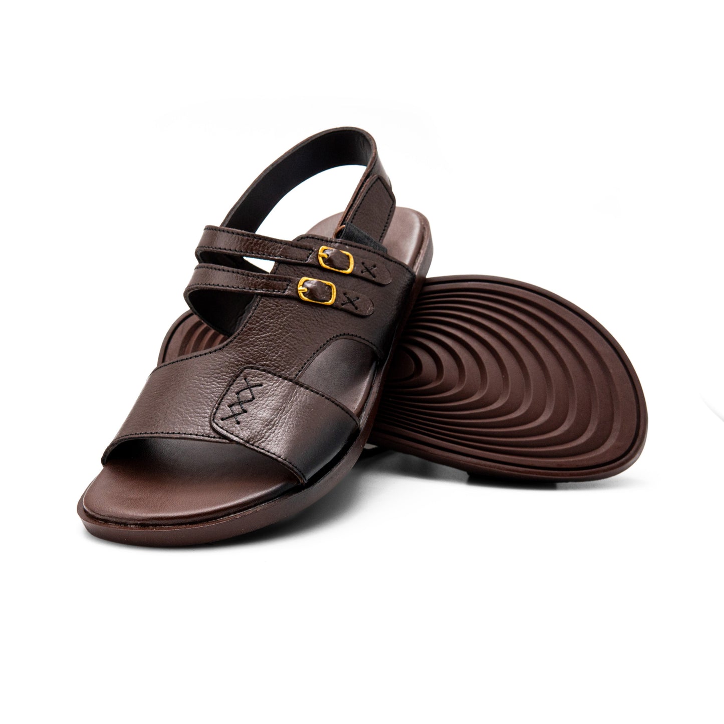 Double Buckle Brown Leather Sandals