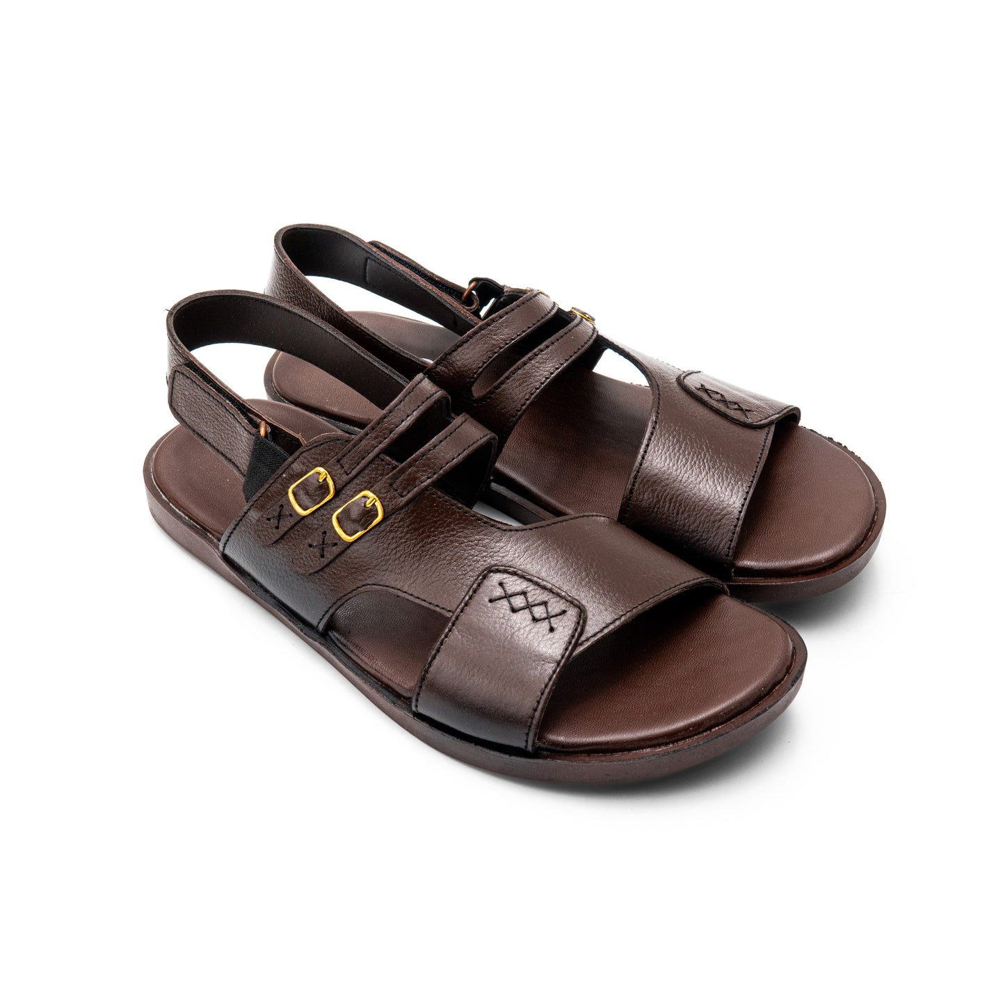 Double Buckle Brown Leather Sandals