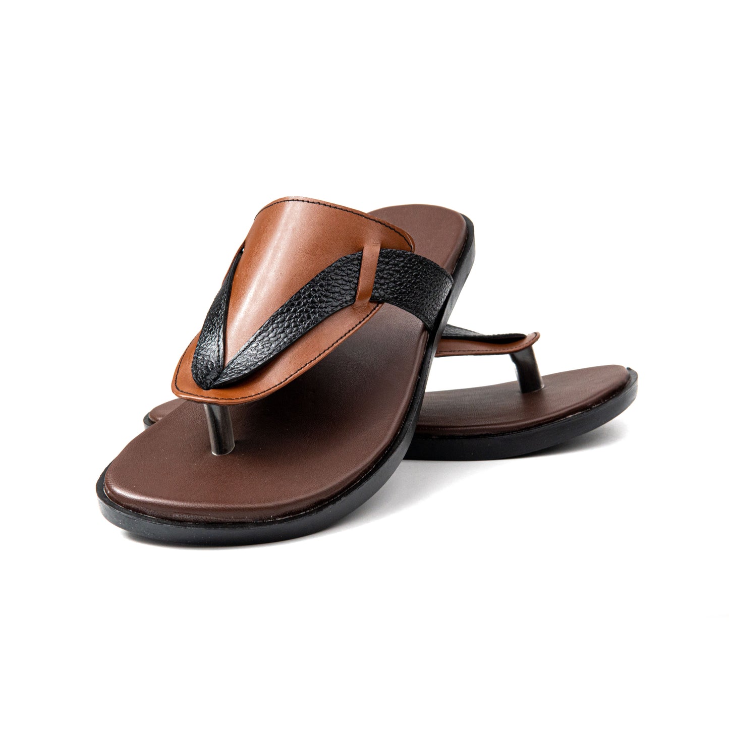 Crossed Brown Leather Slippers