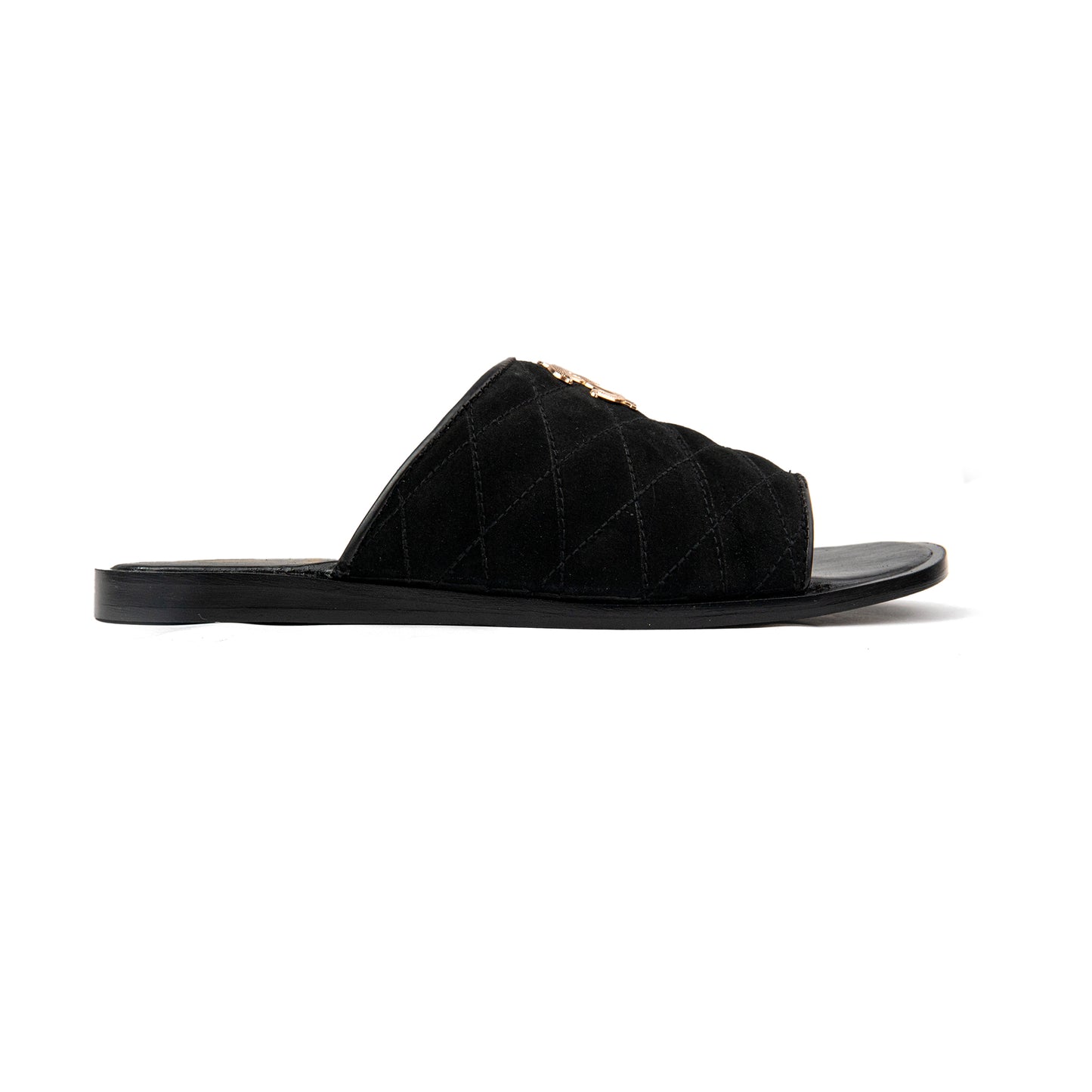Crossed Stitched Buckled Suede Leather Slippers