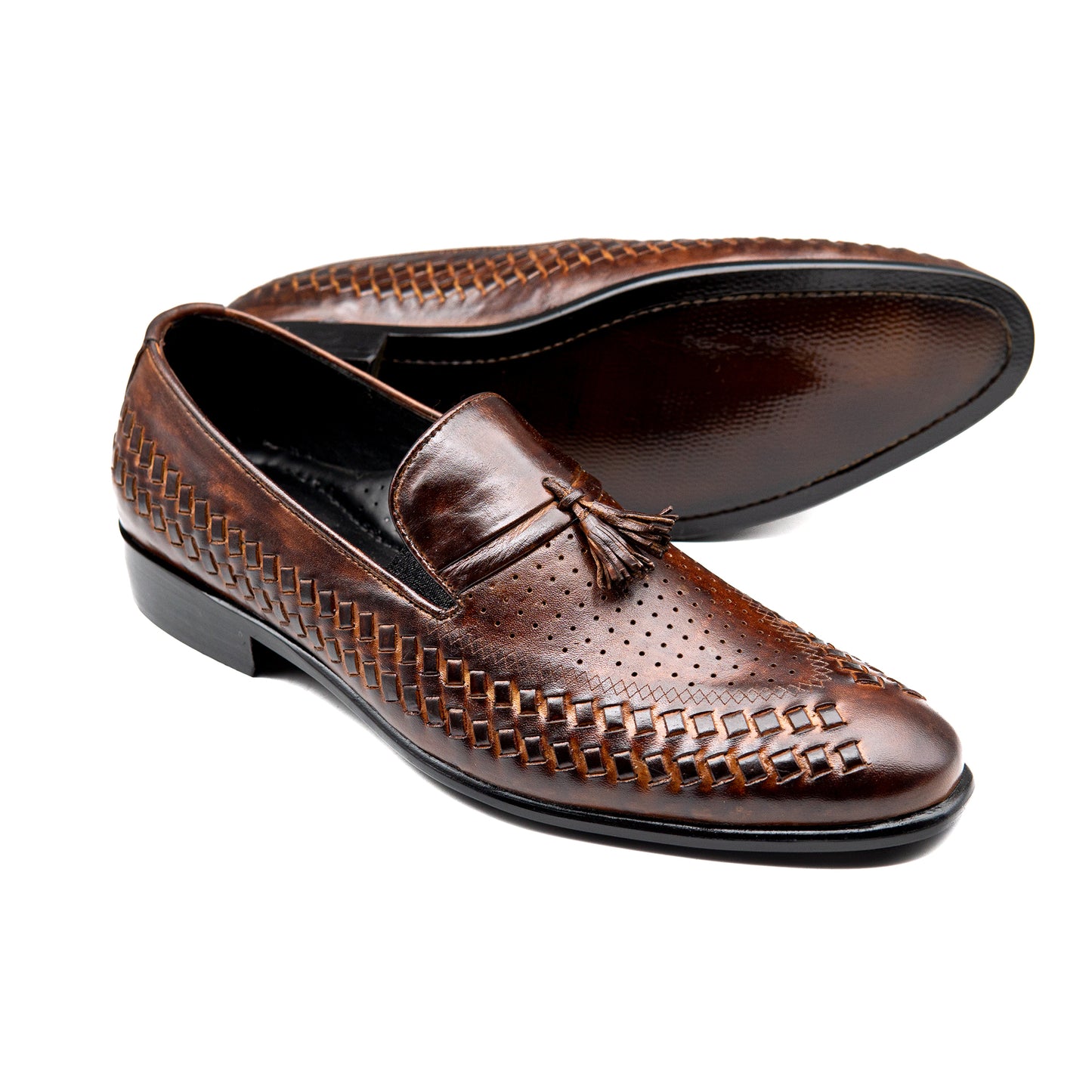 Brown Tussle Cross Engraved Executive Men Shoes