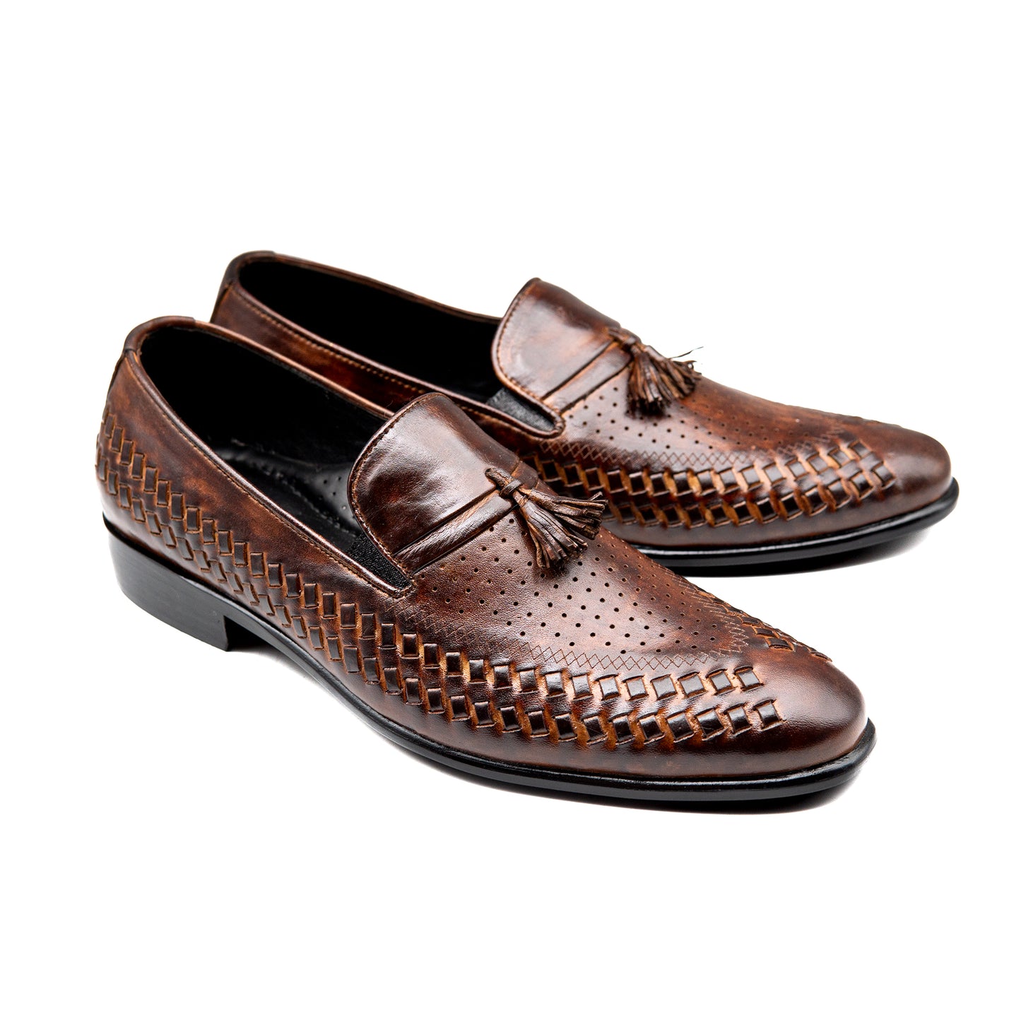 Brown Tussle Cross Engraved Executive Men Shoes