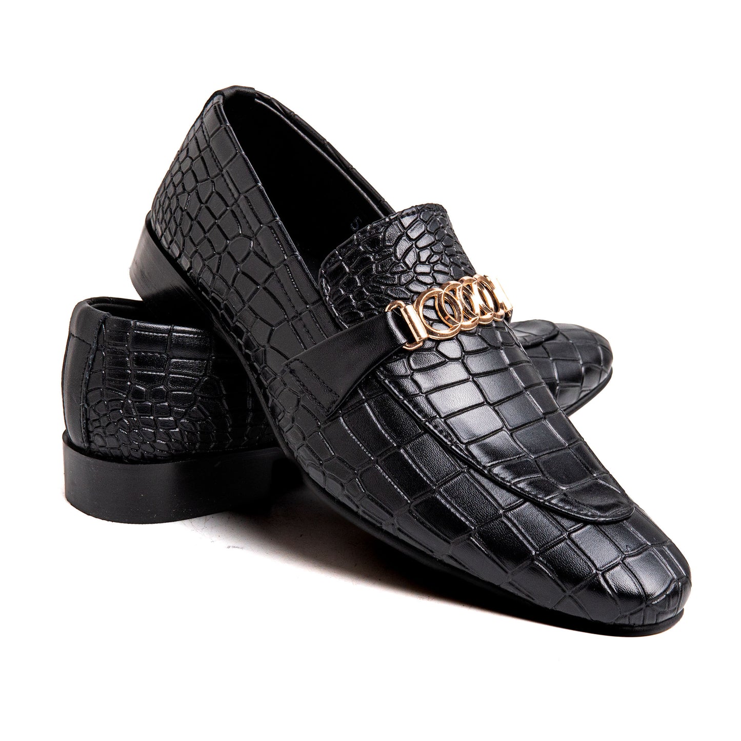 Men Black Engraved Imported PU Leather Shoes