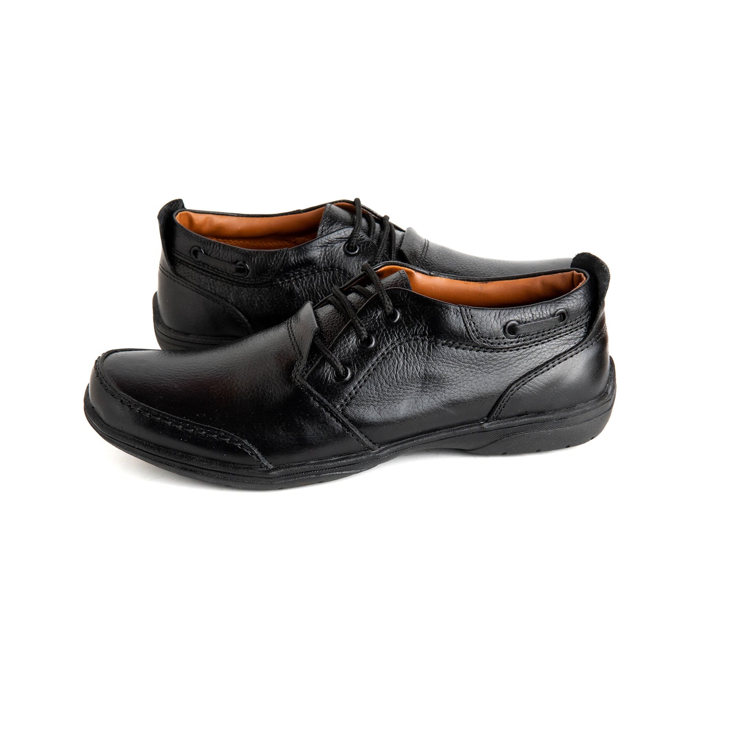 Black Leather Laced Digger Shoes