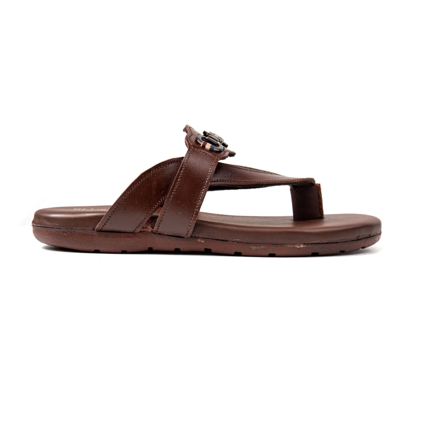 Brown Cross Strap Leather Slippers