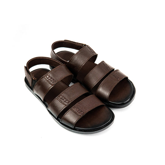 Brown Three Strap Leather Men Sandals