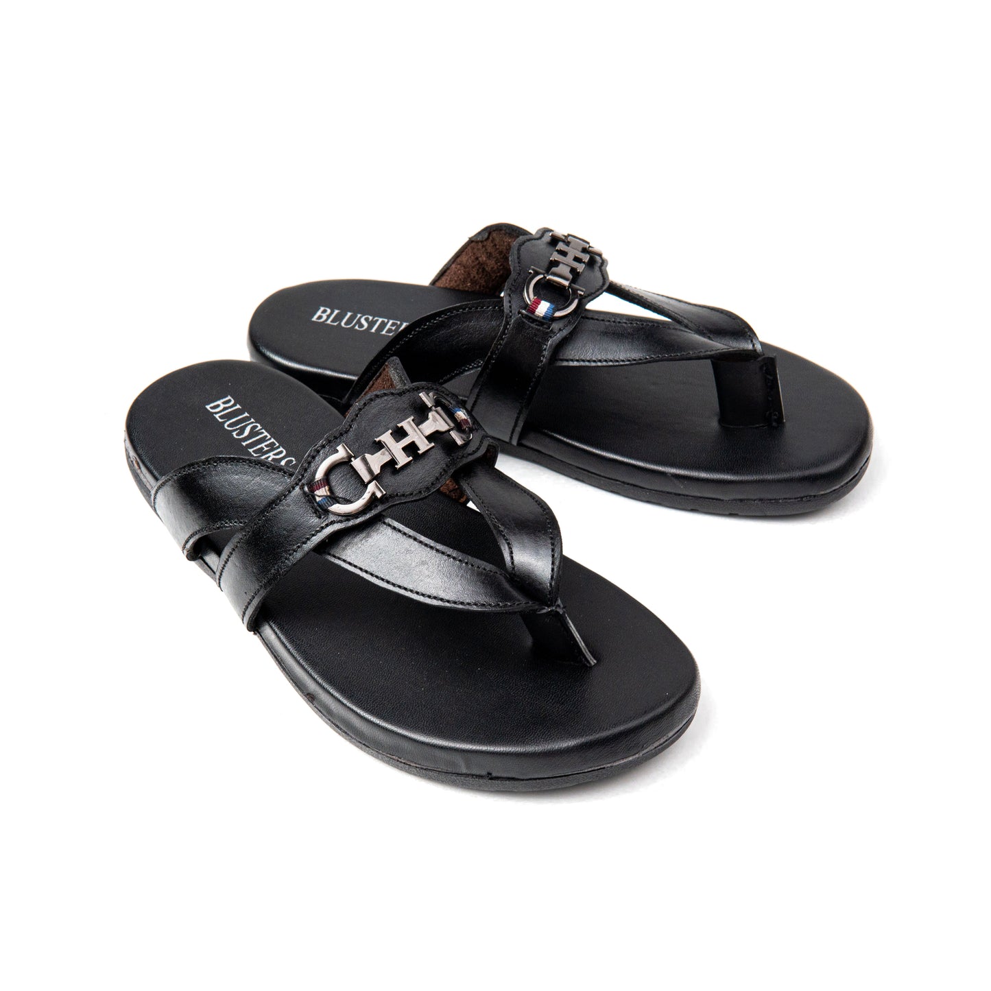 Black Cross Strap Leather Slippers