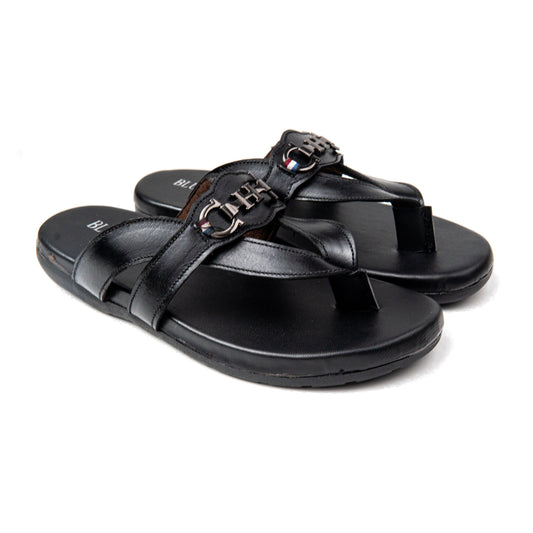 Black Cross Strap Leather Slippers
