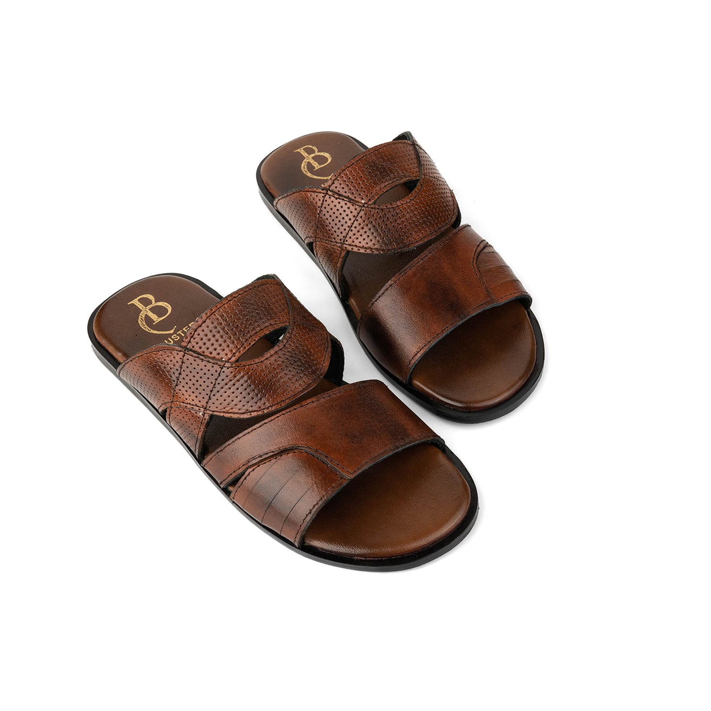 Brown Engraved Premium Leather Slippers